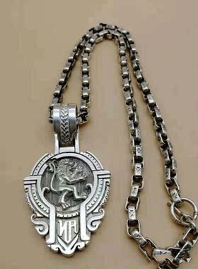 新款个性潮流做旧白铜镀银项链男女款复古粗款银狮子王吊坠吊牌