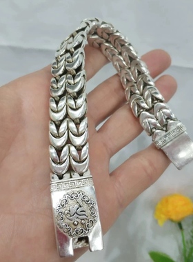 做旧白铜镀银铸造手链嘻哈风手镯