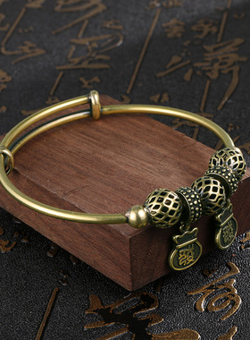 做旧仿古手镯纯黄铜招财纳福