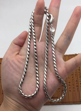 经典潮流时尚新品银制双股麻花编织时来运转男女项链长度60银链