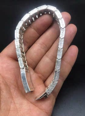 做旧白铜镀银苗族银手工制造银链手链男女霸气银饰路路宽手镯