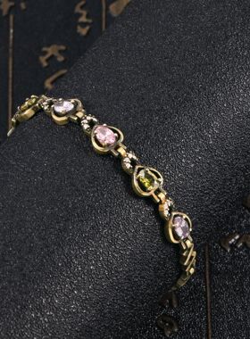 复古粉紫绿彩钻手链女古着古风潮流时尚森系克系装饰链子孤品手饰