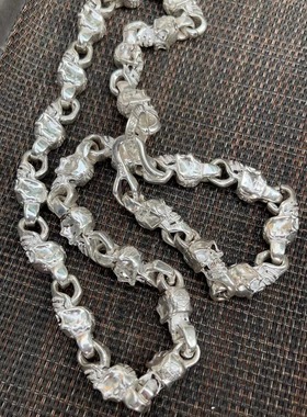 做旧白铜镀银男士骷髅头项链潮流嘻哈颈链生日礼物925银骷髅头