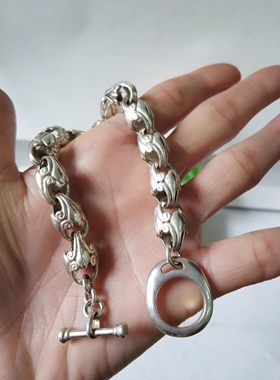 做旧白铜镀银苗族银手工制造粗银链手链男女霸气银饰手镯现货