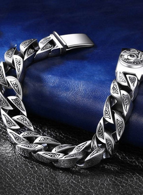 新款复古男士银手链个性时尚机车友哈雷图腾腕饰手链霸气粗犷