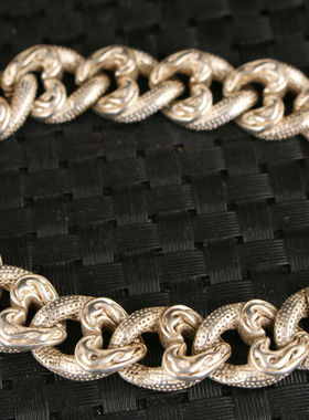 做旧白铜镀老银苗族银手工雕刻银链手链男女霸气时尚银饰手镯现货