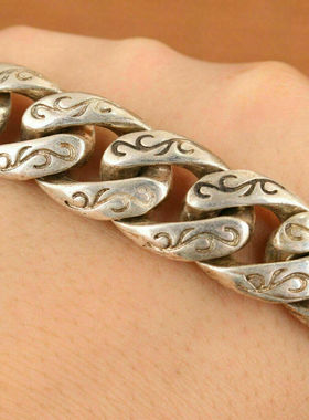 做旧老银苗族银手工雕刻老虎银链手链男女霸气时尚银饰手镯现货