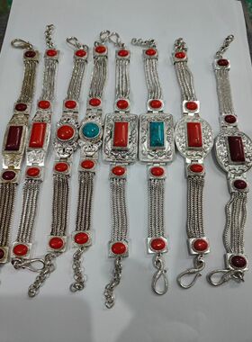 个性时尚嘻哈风男女同款纯手工镶嵌手链镀银手镯