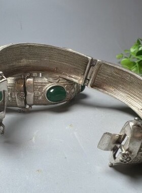 西藏白铜镀银复古手镯老银