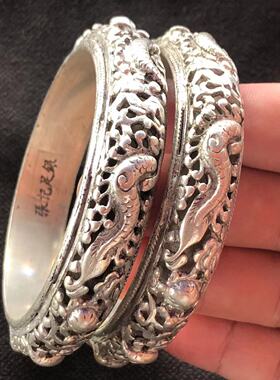 批发复古白铜镀银镂空手镯 做旧黑色藏银手环苗银饰品手饰品