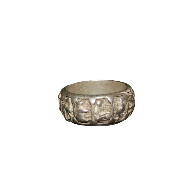 Amazon's hot-selling antique white copper silver-plated twelve zodiac rings, rings, antiques and miscellaneous old white copper men's rings