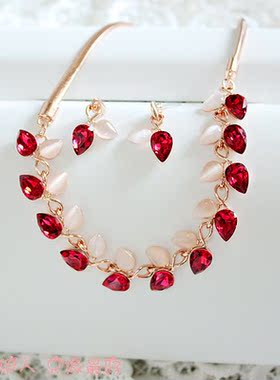 玫瑰金色水滴猫眼石套链包邮