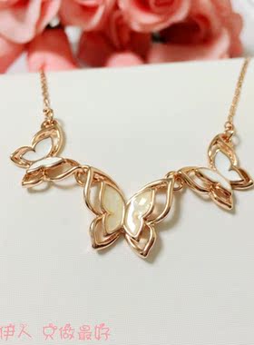 饰品玫瑰金色镂空蝴蝶贝壳短链
