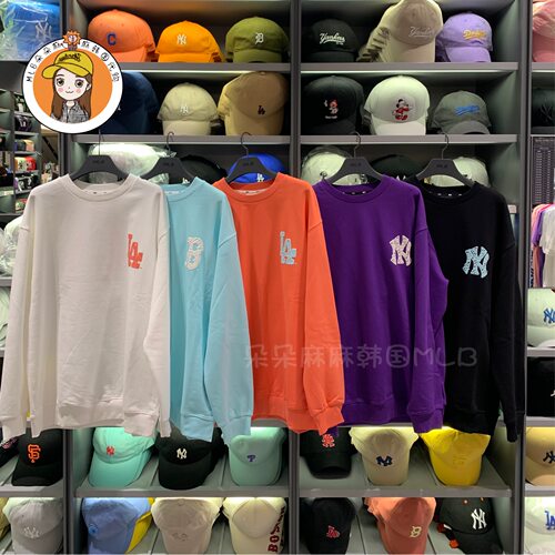 韩国MLB正品2020秋冬新款涂鸦卫衣NY洋基队长袖男女情侣T恤31MT08 - 图0
