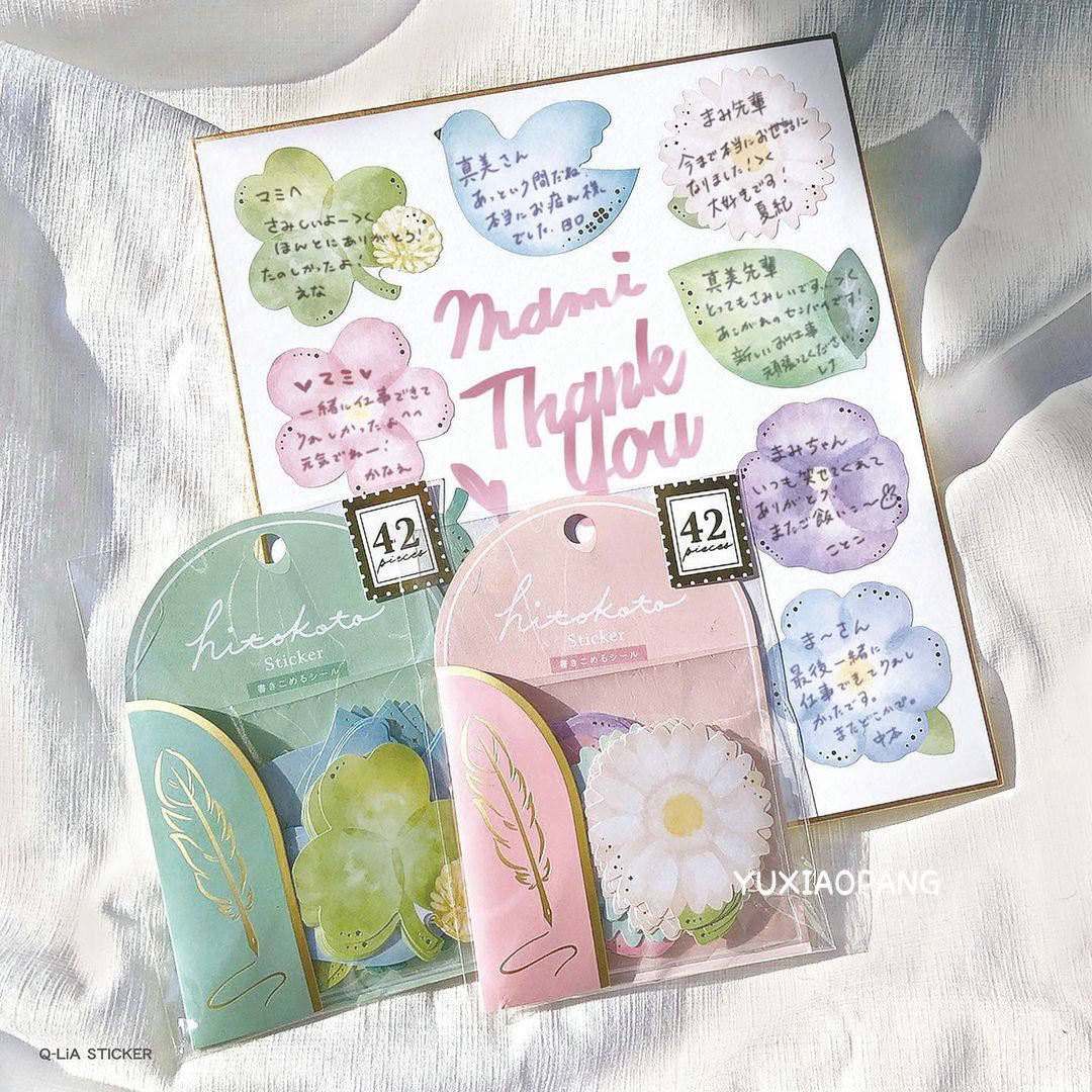 hitokoto系列限定 日本 qlia限量款贴纸包手账素材可书写留言42枚 - 图0
