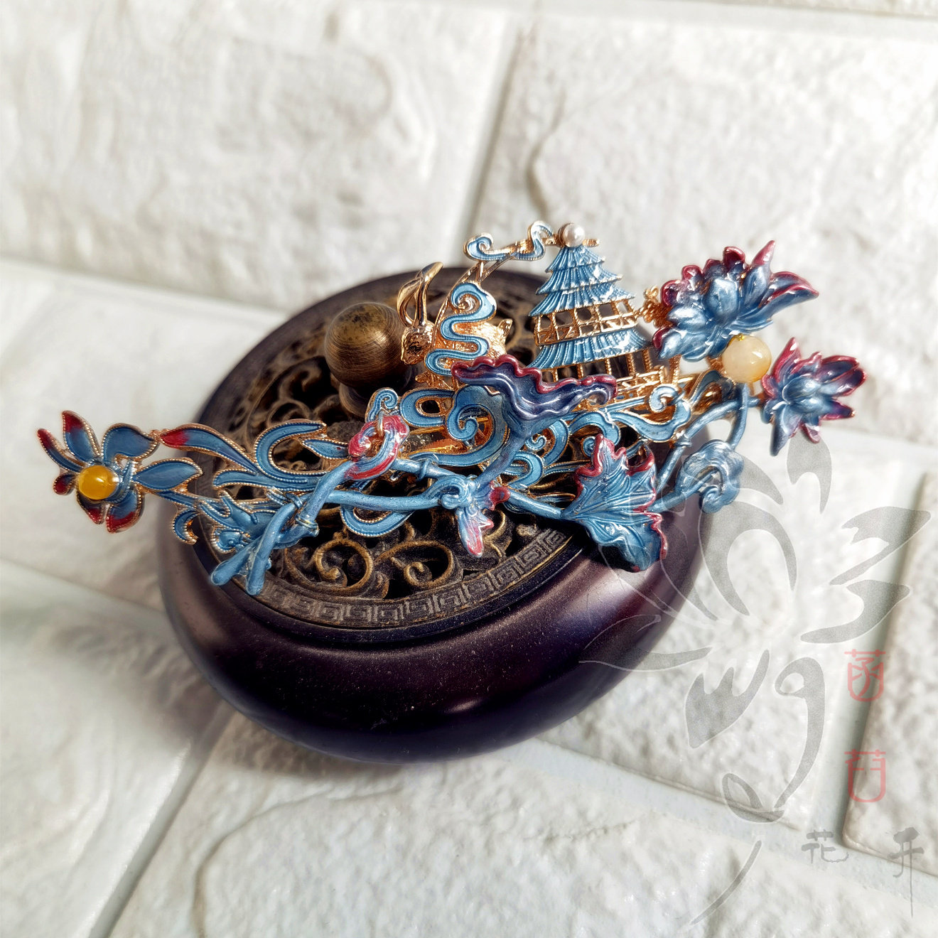 菡萏花开仿点翠明清烧蓝景泰蓝掐丝复古典戏曲汉服发簪发头饰胸针_虎窝淘
