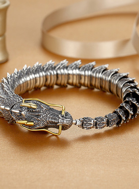 翔栩新款手链男龙头霸气个性潮男复古小众设计高级感龙形龙鳞银手