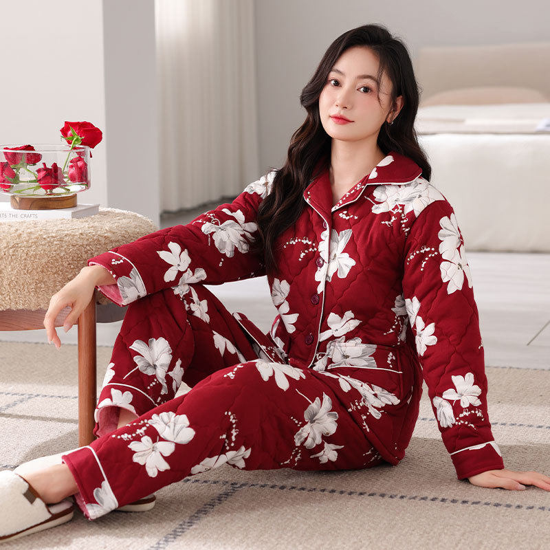 冬季夹棉睡衣女纯棉长袖三层加厚加绒棉袄冬天保暖妈妈家居服套装,淘宝优惠券,粉丝福利购,淘宝优惠卷