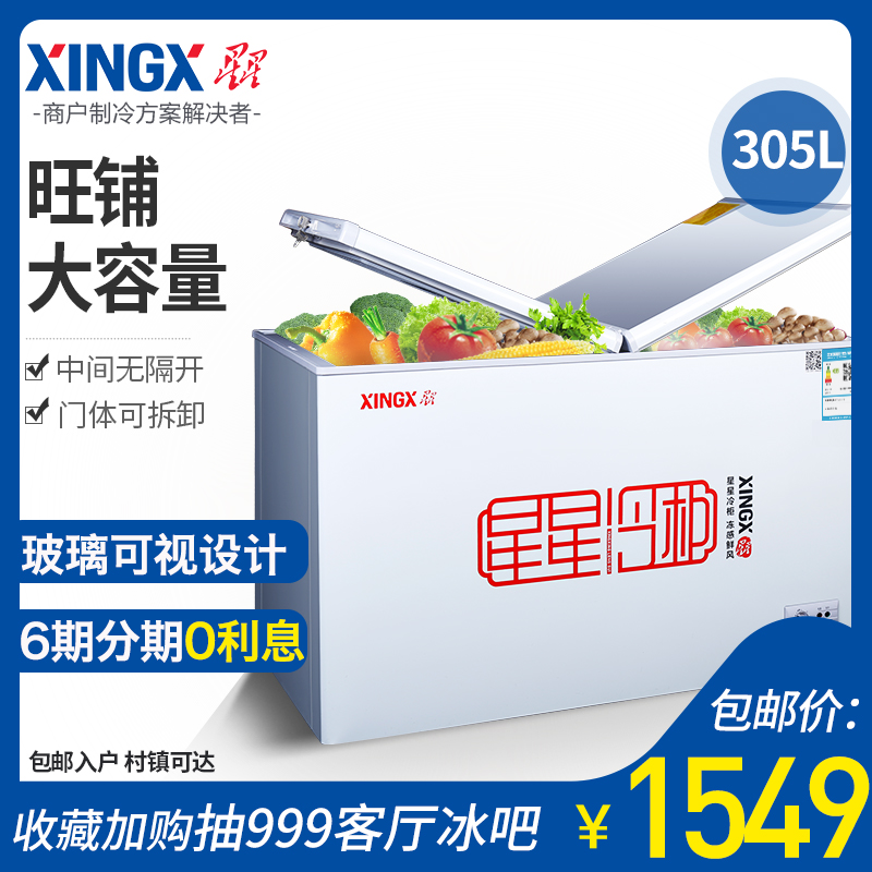 XINGX/星星 BD/BC-305EH大冰櫃冷櫃商用大容量臥式家用冷藏冷凍櫃