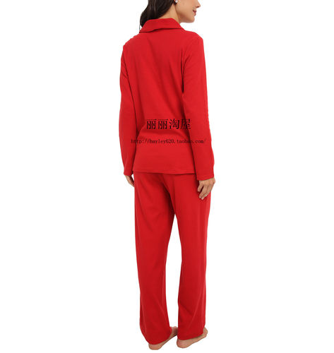 HY89外贸RL尾货 官网同步 舒适半开胸春秋长袖衫睡裤家居服套装女 - 图1