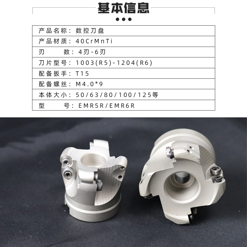 圆鼻刀盘R5R6平面铣刀盘EMRW-6R 5R-50/63/80/100/125数控铣刀盘 - 图1