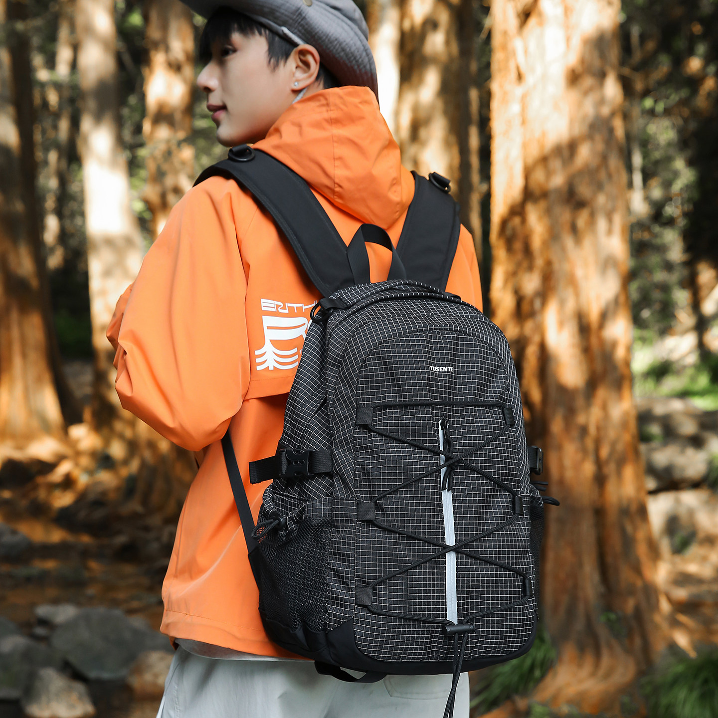 穿绳户外新款双肩包男森系小众设计时尚徒步登山背包中大学生书包,淘宝优惠券,粉丝福利购,淘宝优惠卷