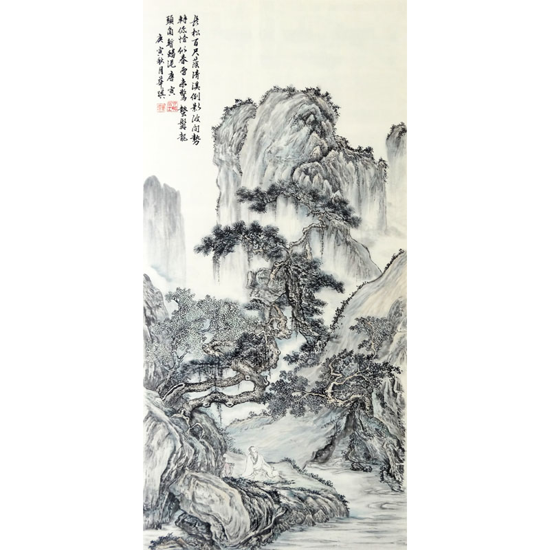 纯手绘装饰中堂客厅中式明代古典宣纸挂画工笔山水国画132X62合集