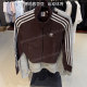 Adidas Clover Women's Black Retro Three Stripes Knitted Stand Collar Jacket IN6061 IY7278