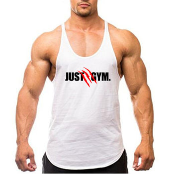 JUST GYM letter printed thin straps deep digging weightlifting cotton sweat-absorbent sports vest fitness running vest ສໍາລັບຜູ້ຊາຍ