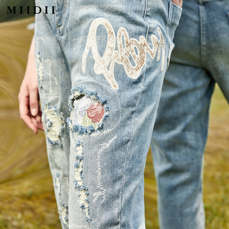 miidii谜底20秋季新款个性牛仔裤 谜底牛仔裤