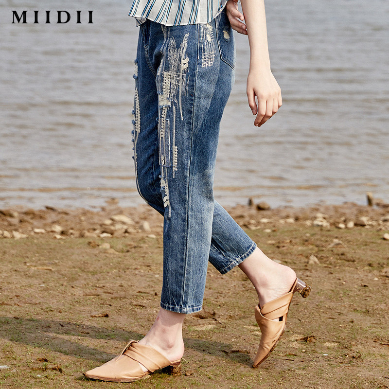 谜底20夏季新款个性纯棉绣花牛仔裤 谜底牛仔裤