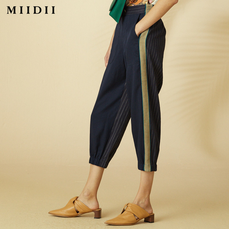 miidii /谜底20夏装复古撞色8分裤 谜底休闲裤