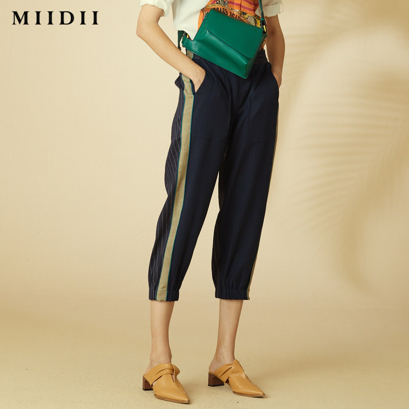 miidii /谜底20夏装复古撞色8分裤 谜底休闲裤