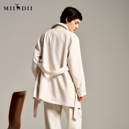 谜底中长款风衣女士秋季新品通勤风简约双排扣外套243ME1183 - 图1