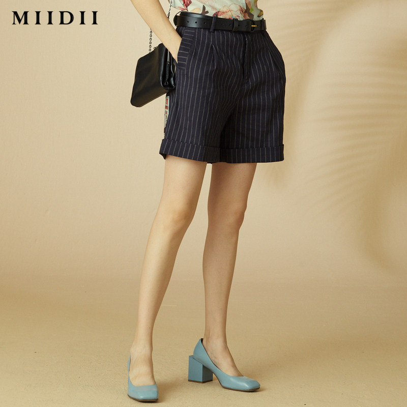 miidii /谜底20后幅贴绣花亚麻短裤 谜底休闲裤