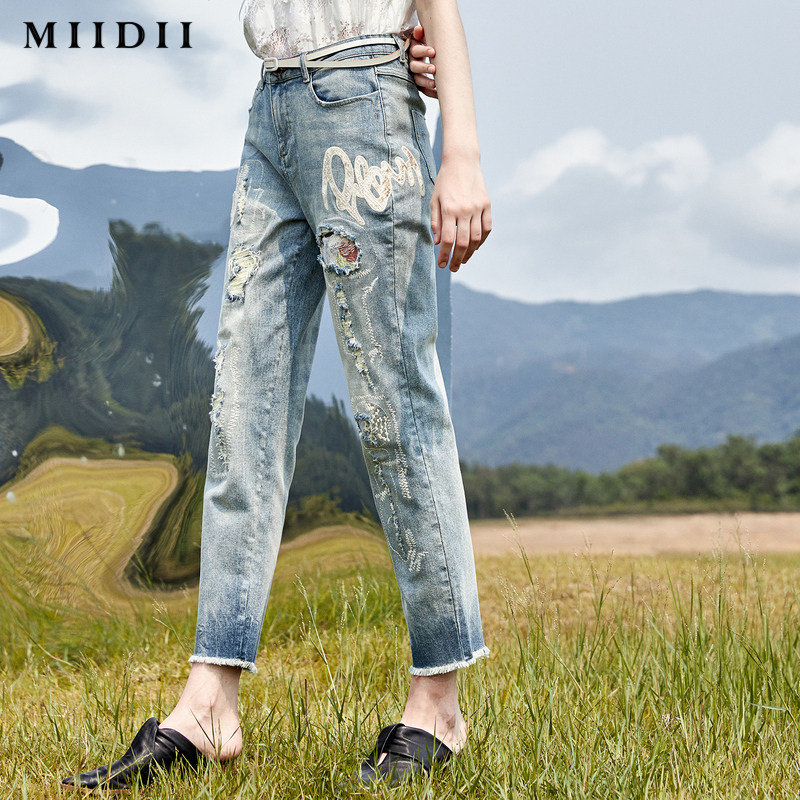 miidii谜底20秋季新款个性牛仔裤 谜底牛仔裤