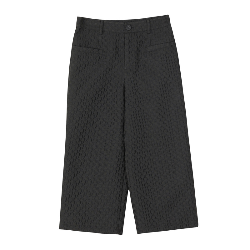 谜底直筒裤女2022秋新款立体爱心压花挺阔通勤裤子223MK1164 - 图3