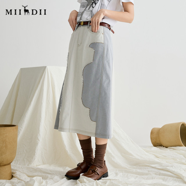 Answer to the puzzle skirt for women 2025 summer new product navigation system splicing design loose A-type mid-length skirt 252MB0571