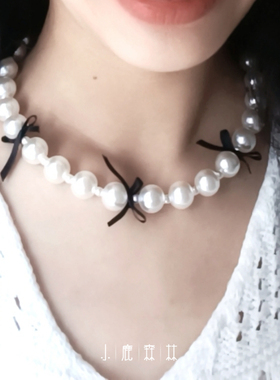 珍珠项链黑色蝴蝶结芭蕾风锁骨链