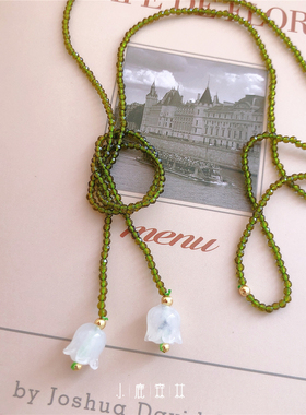 复古深绿色串珠水晶铃兰项链女