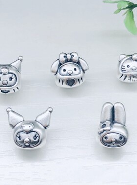 S999纯银3D硬足银做旧复古泰银卡通酷乐咪美乐弟小猫红绳手串配件