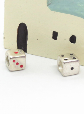 diy足银烤漆骰子路路通红绳手链