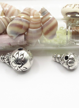 S999纯银3diy复古泰硬银足银三通藏葫芦莲花隔珠路路通手链串配件