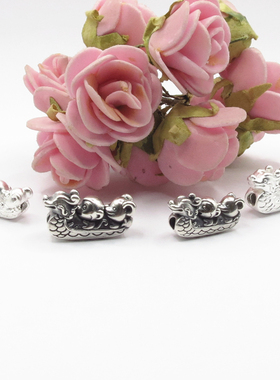 S999纯银复古泰足银3diy硬银三合贵人生肖龙舟手链串红黑绳子配件