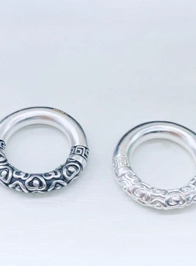 S999纯银3D硬足做旧复古泰银祥云圆圈圈吊坠红绳手链手串女款配件