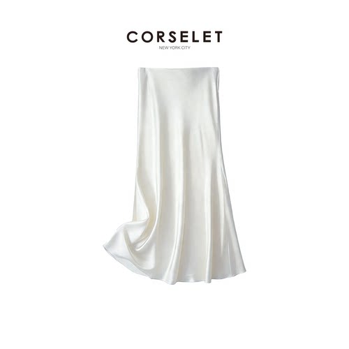 CORSELET 法式缎面鱼尾半身裙A字微包臀垂感半裙经典松弛百搭长裙 - 图0