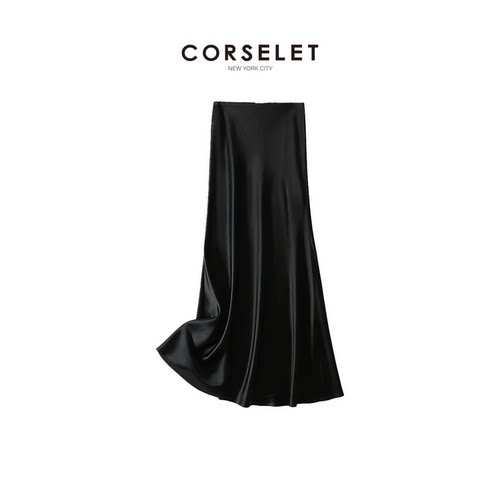 CORSELET 法式缎面鱼尾半身裙A字微包臀垂感半裙经典松弛百搭长裙 - 图1