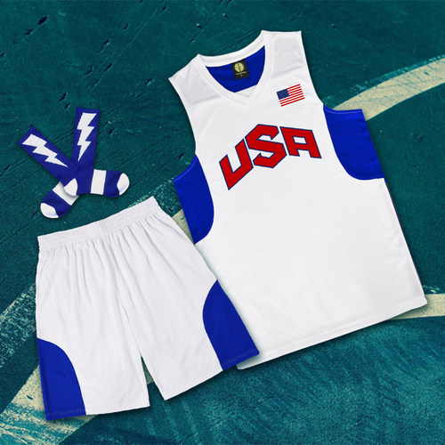 定制订做篮球服美国队梦十空白无USA梦之队男篮套装篮球衣队服 - 图1