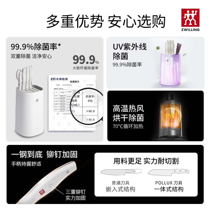 德国双立人pollux大白盾双重除菌刀具套装厨具厨房组合切菜刀家用