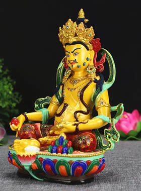 精工彩黄财神密宗藏拉色波诺拉诸之首8寸纯铜桌面神像佛像摆件